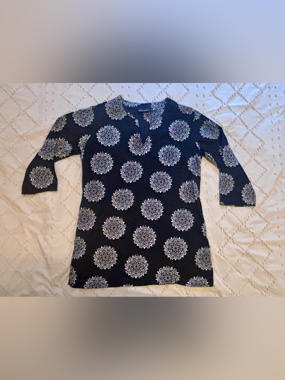 KikiSol Black & White Abstract Print Tunic Size M. 100% Cotton. EUC